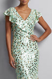 Abito Midi Mother Of the Bride con scollo a V d'argento a V in argento sirena