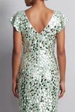 Abito Midi Mother Of the Bride con scollo a V d'argento a V in argento sirena