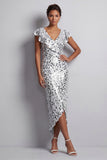 Abito Midi Mother Of the Bride con scollo a V d'argento a V in argento sirena