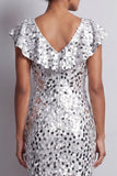 Abito Midi Mother Of the Bride con scollo a V d'argento a V in argento sirena