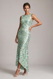 Abito midi midi della madre della sposa con schermo verde brillante e asimmetrico