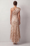 Abito Midi di Madre della Sposa di una sola spalla con paillettes asimmetriche