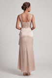 Corsetto di sirena bianca con paillettes arricciate Abito madre della sposa con volant