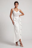 Corsetto di sirena bianca con paillettes arricciate Abito madre della sposa con volant