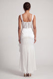 Corsetto di sirena bianca con paillettes arricciate Abito madre della sposa con volant