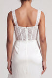 Corsetto di sirena bianca con paillettes arricciate Abito madre della sposa con volant