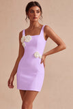 Abito bianco bodycon collo quadrato con fiori 3D