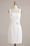 Abito bianco bodycon collo quadrato con fiori 3D