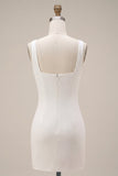 Abito bianco bodycon collo quadrato con fiori 3D
