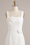 Abito bianco bodycon collo quadrato con fiori 3D
