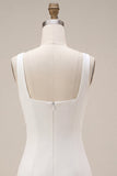 Abito bianco bodycon collo quadrato con fiori 3D