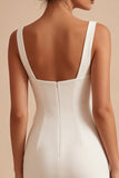 Abito bianco bodycon collo quadrato con fiori 3D