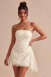 Abito bianco Bodycon Floreale senza spalline con fascia