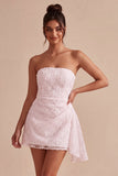 Abito bianco Bodycon Floreale senza spalline con fascia