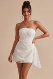 Abito bianco Bodycon Floreale senza spalline con fascia