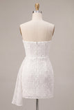 Abito bianco Bodycon Floreale senza spalline con fascia