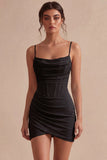 Corsetto Bodycon con spalline spaghetti abito bianco arricciato