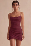 Corsetto Bodycon con spalline spaghetti abito bianco arricciato