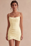 Corsetto Bodycon con spalline spaghetti abito bianco arricciato