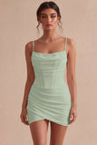 Corsetto Bodycon con spalline spaghetti abito bianco arricciato