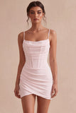 Corsetto Bodycon con spalline spaghetti abito bianco arricciato