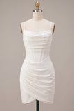 Corsetto Bodycon con spalline spaghetti abito bianco arricciato
