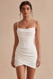 Corsetto Bodycon con spalline spaghetti abito bianco arricciato