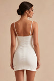 Corsetto Bodycon con spalline spaghetti abito bianco arricciato