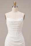 Corsetto Bodycon con spalline spaghetti abito bianco arricciato