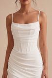 Corsetto Bodycon con spalline spaghetti abito bianco arricciato