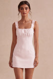 Abito bianco Bodycon Collo Quadrato e Volant