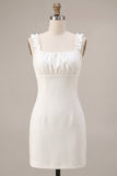 Abito bianco Bodycon Collo Quadrato e Volant