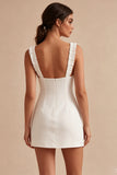 Abito bianco Bodycon Collo Quadrato e Volant