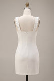 Abito bianco Bodycon Collo Quadrato e Volant