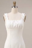 Abito bianco Bodycon Collo Quadrato e Volant