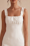 Abito bianco Bodycon Collo Quadrato e Volant