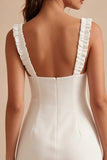 Abito bianco Bodycon Collo Quadrato e Volant