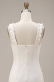 Abito bianco Bodycon Collo Quadrato e Volant