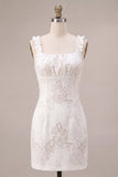 Abito bianco Bodycon Collo Quadrato e Volant