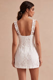 Abito bianco Bodycon Collo Quadrato e Volant