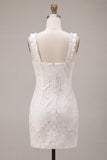 Abito bianco Bodycon Collo Quadrato e Volant