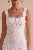 Abito bianco Bodycon Collo Quadrato e Volant