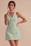 Abito bianco a A-Line con scollo a V e fiore 3D
