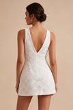 Abito bianco a A-Line con scollo a V e fiore 3D