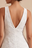 Abito bianco a A-Line con scollo a V e fiore 3D