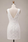 Abito bianco a A-Line con scollo a V e fiore 3D