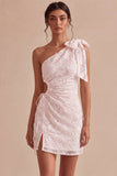 Bodycon Abito bianco a spalla floreale con fiocco