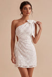Bodycon Abito bianco a spalla floreale con fiocco