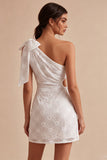 Bodycon Abito bianco a spalla floreale con fiocco