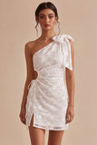 Bodycon Abito bianco a spalla floreale con fiocco